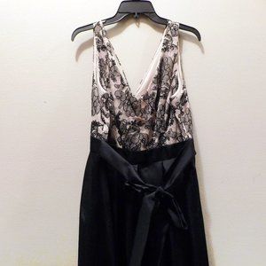 Black and Nude Full-Length Belted Formal Gown